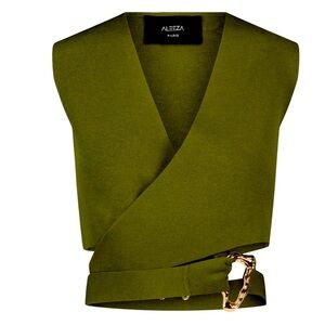 Aleexa Paris Astra Moss Sleeveless Vest with Gold Buckle NWT LG